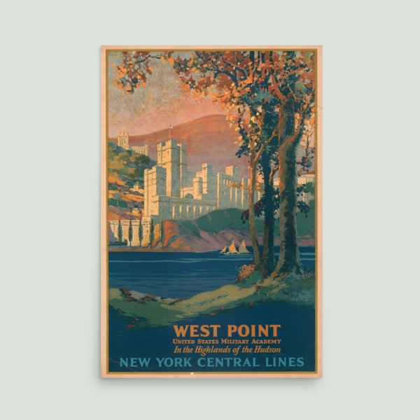 West Point Autumn Glory Vintage Railroad Poster - Art Deco Print - Warm Blue, Green, Yellow, Orange - 12x18 or 24x36