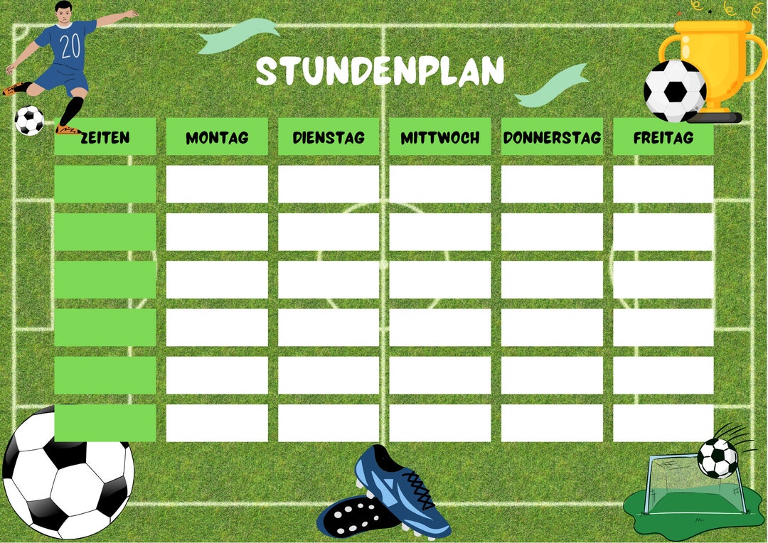 Stundenplan Fußball Mit Name - Steckbar & Personalisiert