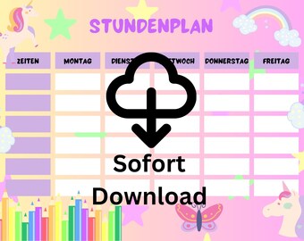 Timetable/Weekly Plan Unicorn Rainbow Printable, Instant Download, School Primary School Back to School New School Year Enrollment 2026