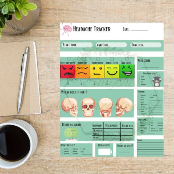 headache tracker | kid friendly | digital download