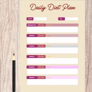 Daily Diet Plan, Diet Plan, Routine, Exercise, Weight Control, Discipline, Target Weight, Target Weight Plan, Success, Tracking Program, PDF