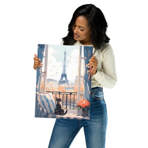 Cute Cat Eiffel Tower Print of Lovely Cat Paris Painting of Cat Mom Gift for Cat Parents, Christmas Gift of Cat Wall Art of Cute Animal Art