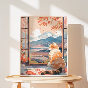Mount Fuji Cat Art Print – Japan Cat Mom Gift
