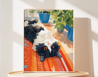 Cozy Tuxedo Cat Art Print: Funny Black and White Cat Poster