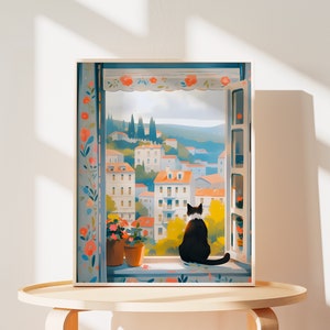 Lovely Cat Poster of Central Europe Landscape Print of Lovely Cat Painting of Bavaria Germany Gifts for Cute Cat lovers Cat Wall Art