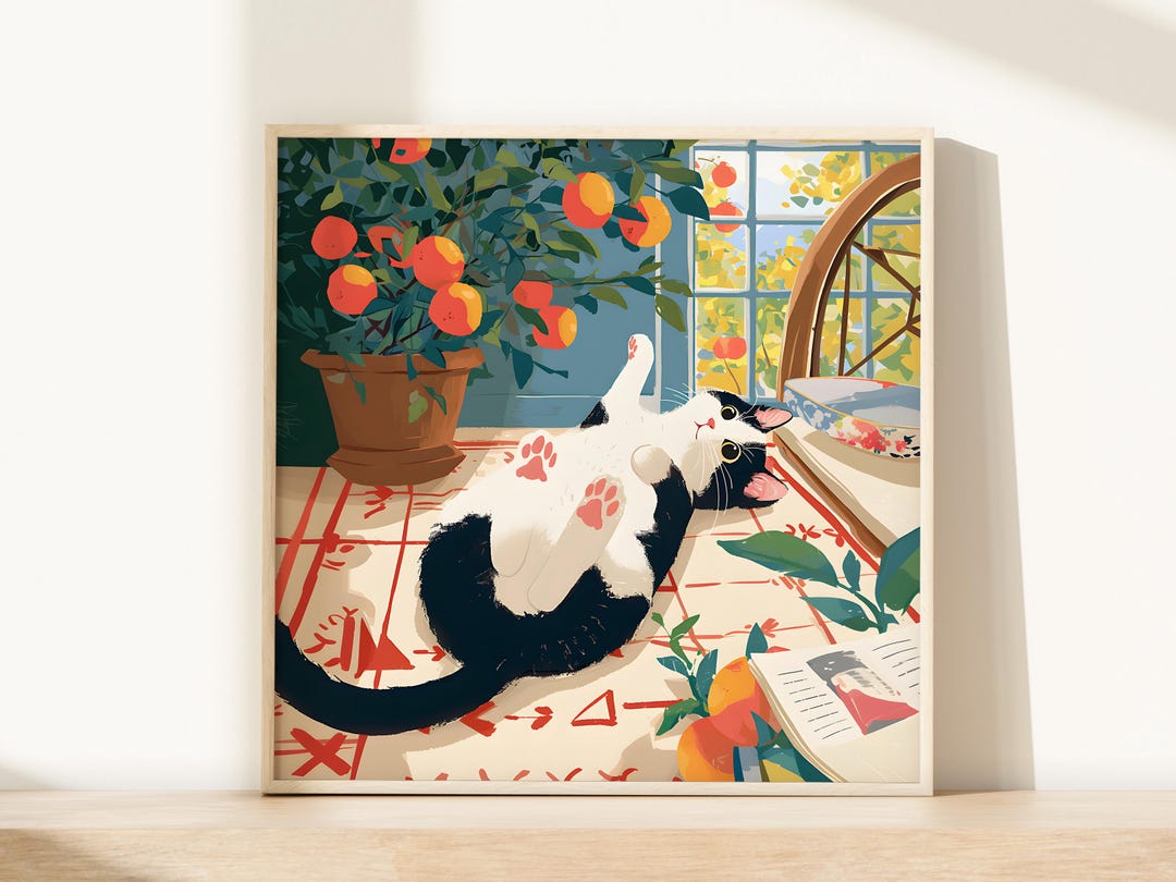Tuxedo Cat Art Print: Black and White Cat Wall Decor - Etsy