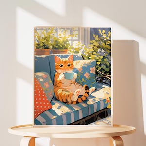 Cute Brown Tabby Cat Poster of Brownish Tabby Cat Wall Art of Coffee Cat Painting of Cat Gifts for Cat Birthday Gifts of Cat Wall Décor