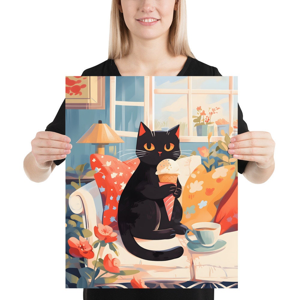 Black Cat Ice Cream Poster – Cute Summer Kitchen Wall Art - Etsy