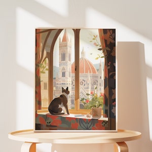 Florence Cathedral Cat Art Print: Italy Cat Lover Gift