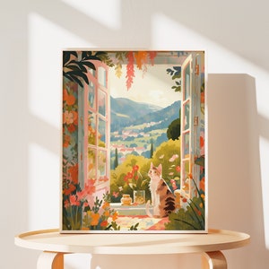 Switzerland Alps Cat Art Print: Whimsical Feline Landscape