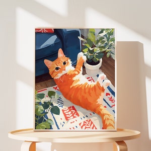Ginger Cat Art Print - Cute Orange Tabby Poster, Funny Animal Birthday Gift & Home Décor Wall Art for Cat Lovers