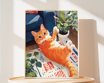 Ginger Tabby Cat Art Print: Funny Animal Home Decor