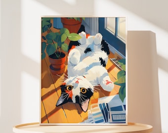 Bel gatto, stampa artistica con gatto Calico, poster di gatto, arredamento per la casa di gattini, regali di compleanno per gatto, decorazione da parete con gatti, dipinti di animali