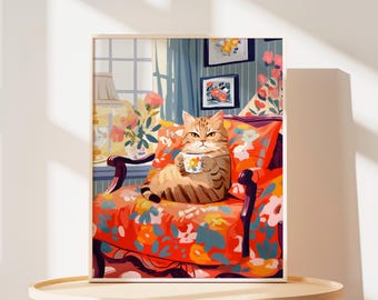 Tabby Cat Coffee Poster: Cozy Feline Wall Art