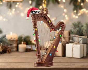 Musical Harp Acrylic 2D Flat Christmas Ornament, Festive Tree