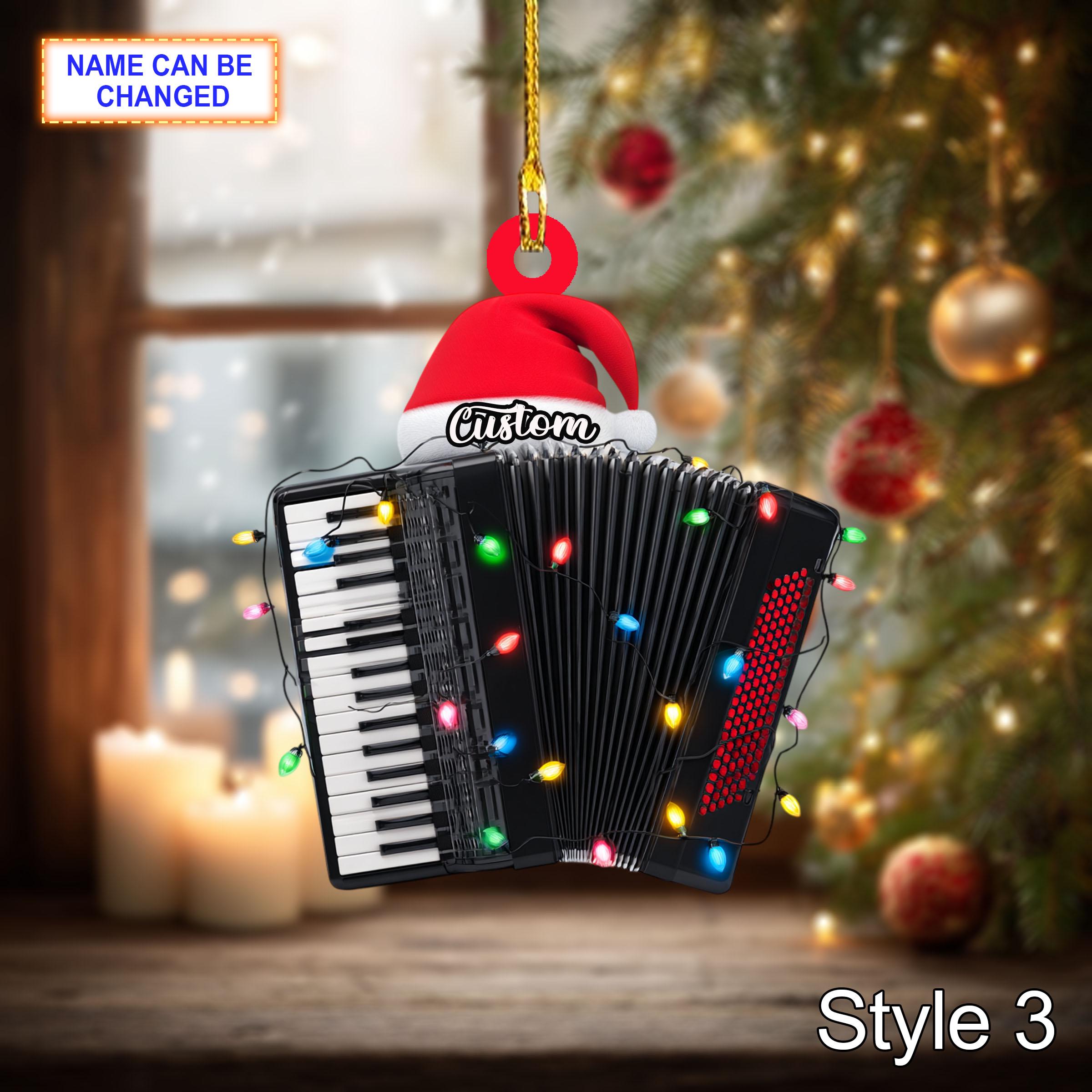 Musical Accordion Acrylic 2D Flat Christmas Ornament, Festive Tree