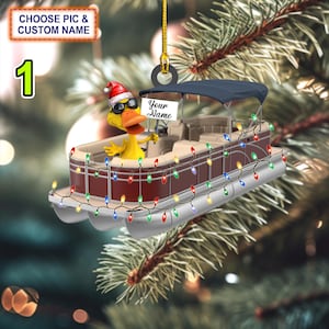 Custom Name Funny Yellow Duckies In Pontoon Boat Personalized Ornament, Christmas Ornament, Hanging Decor, Flat 2D Ornament