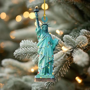 Adorno personalizado de la Estatua de la Libertad, adorno navideño colgante para árbol, adorno plano 2D de acrílico/madera.