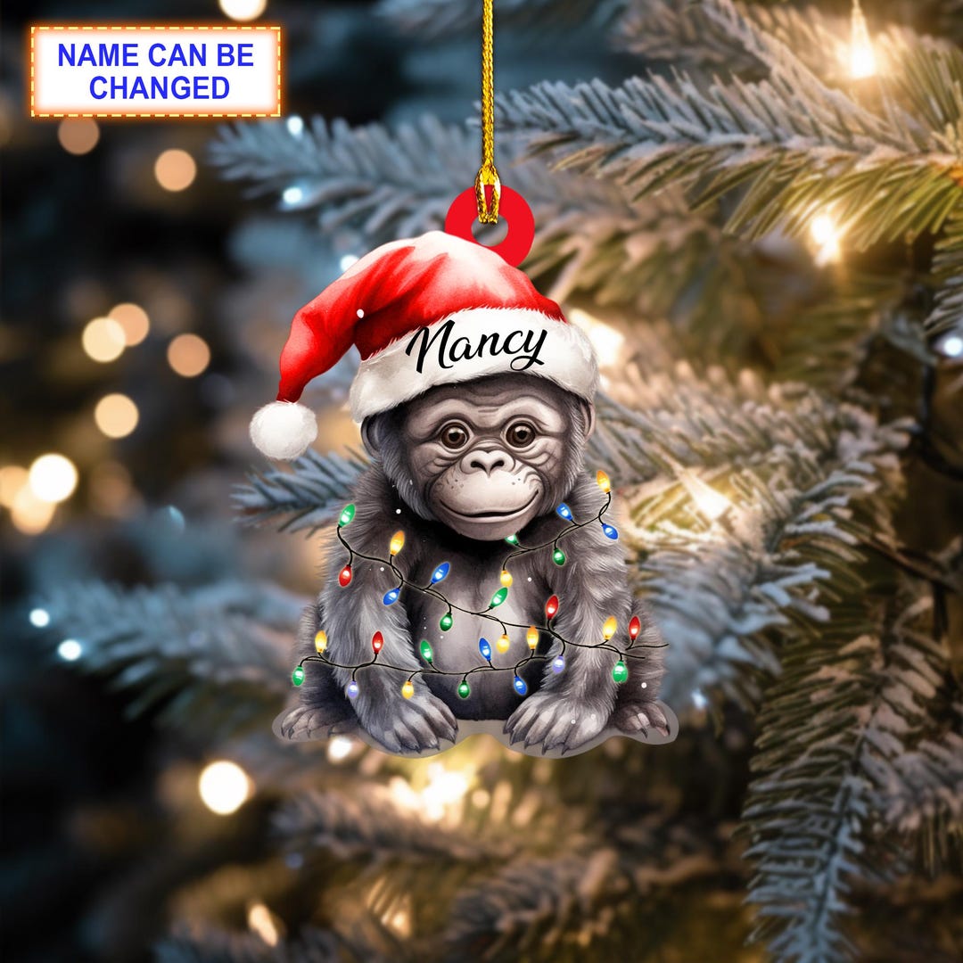 Personalized gorilla christmas ornament