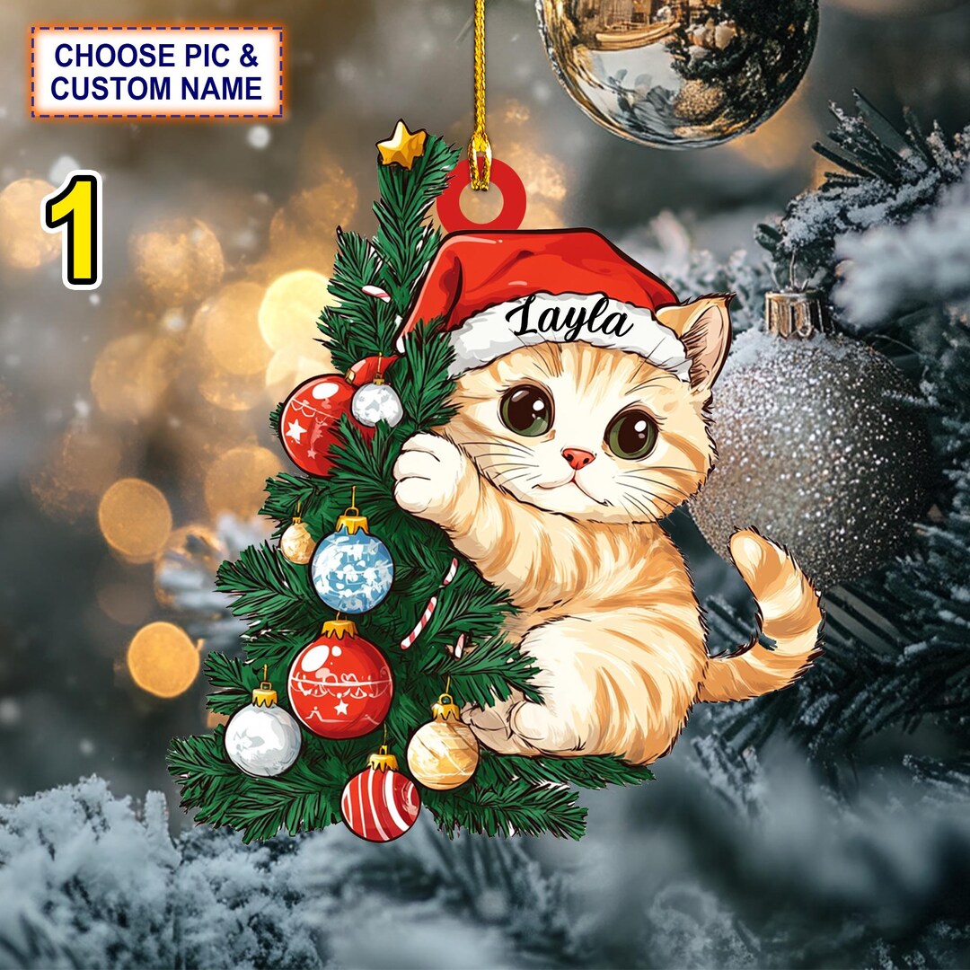 Custom Name Cute Cat Christmas Personalized Ornament, Christmas Tree ...