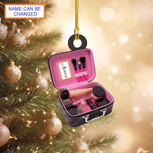 Benutzerdefinierter Name Make-up-Box Personalisierte Verzierung, Weihnachtsbaum-hängendes Dekor, Weihnachtsverzierung, flache 2D Verzierung, Make-up-Liebhaber Geschenk