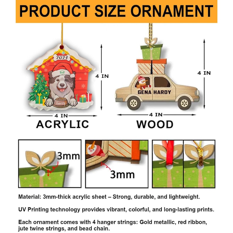 Aangepaste naam schattige kangoeroe glimlach gepersonaliseerd ornament, kerstboom hangend decor, kerstornament, plat 2D-ornament, kangoeroeornament afbeelding 3