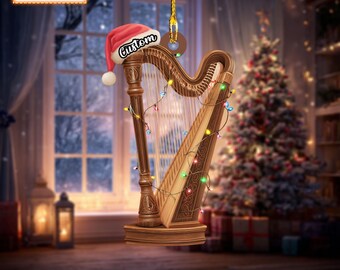 Musical Harp Acrylic 2D Flat Christmas Ornament, Festive Tree