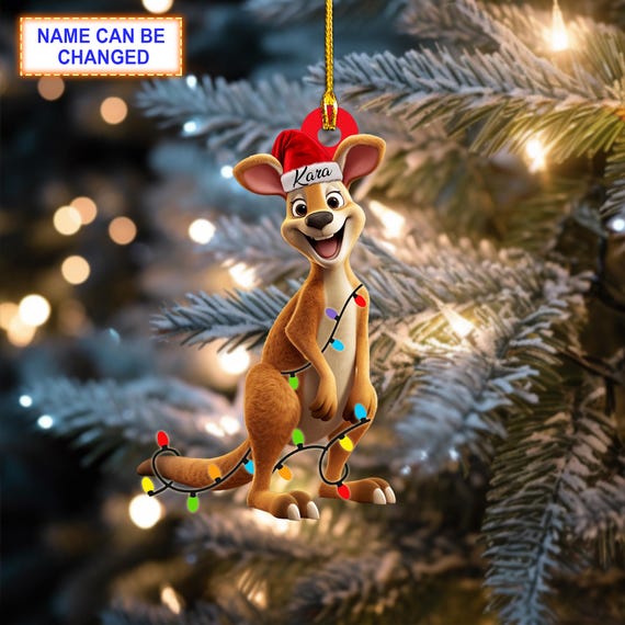 Custom Name Cute Kangaroo Smile Personalized Ornament, Christmas Tree Hanging Decor, Christmas Ornament, Flat 2D Ornament, Kangaroo Ornament