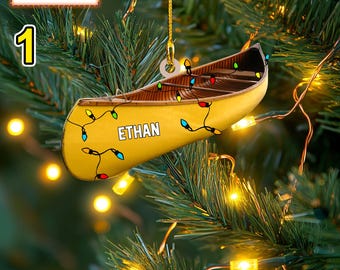 Custom Name Canoe Xmas Personalized Ornament, Christmas Tree Hanging Decor, Christmas Ornament, 2D Flat Ornament