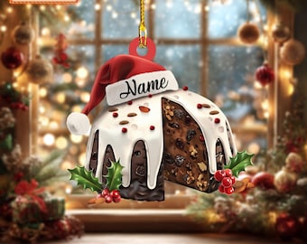 Ornement personnalisé de pouding de Noël pour gâteau, décoration d'arbre de Noël à suspendre, ornement de Noël plat acrylique 2D, cadeau de vacances