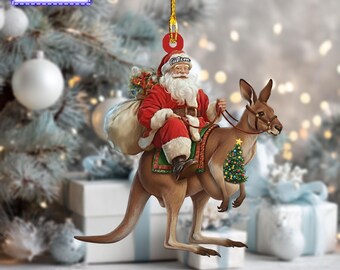 サンタがカンガルーに乗っているアクリル製2Dフラットクリスマス