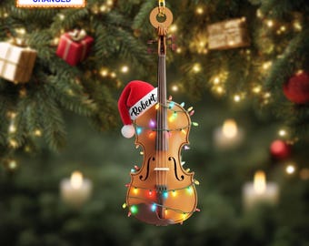 Musical Violin acrylic 2D flat Christmas ornament, custom name festive tree hanging acrylic holiday decoration, violin musical Xmas gift
