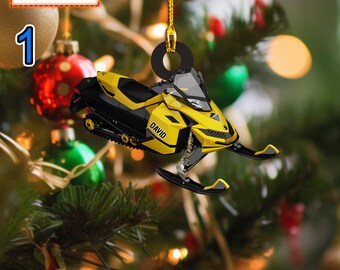 Custom Name Snowmobile Motorcycle Christmas Ornament, Christmas Tree Hanging Decor, Flat 2D Ornament Acrylic/ Wooden, Snowmobile Lover Gifts