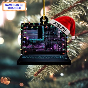 Custom Name Computer Programmer Laptop Code Personalized Ornament, Christmas Tree Hanging Decor, Christmas Ornament, Flat 2D Ornament