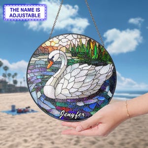 Custom Name Swan Stained Glass Suncatcher, Personalized Window Hanging Decor, Handmade Swan Sun Catcher, Stained Glass Art Gift, Bird Gifts