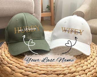 Wifey Hubby Custom last name Embroidered Cap, Personalized Couple Hat, Custom Family Cap, Embroidered Hat, Family Couple Gift, Mr Mrs Cap