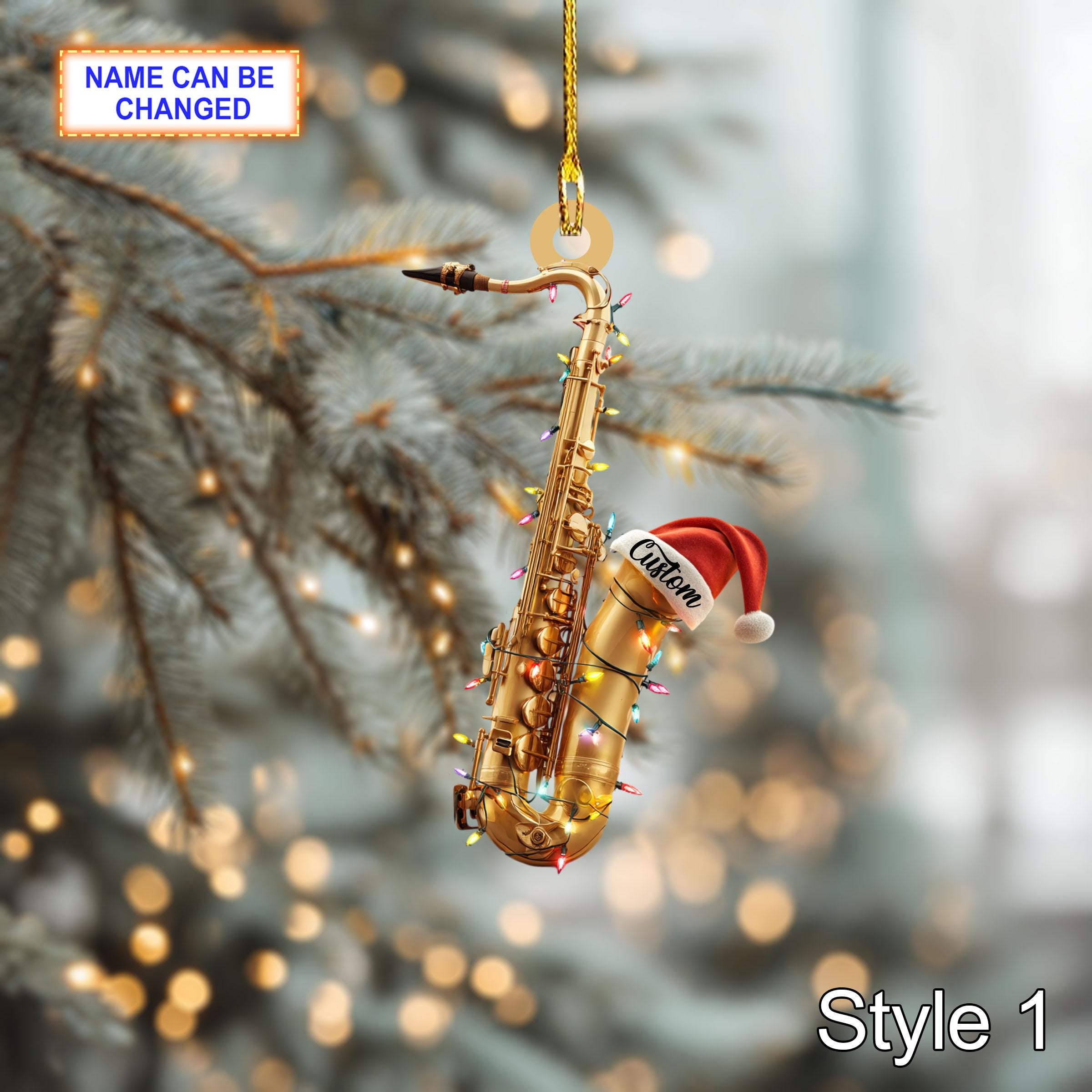 Musical Saxophone Acrylic 2D Flat Christmas Ornament, Festive Tree ...