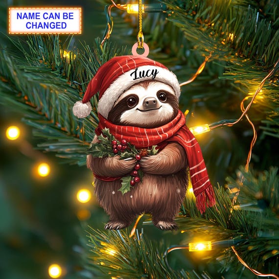 Nome personalizzato bradipo che indossa sciarpa e cappello da