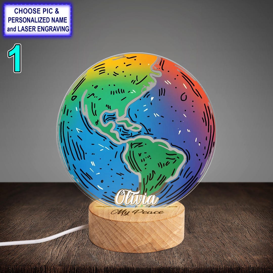 Personalized Colorful Earth Acrylic Night Light With Name Engraving ...