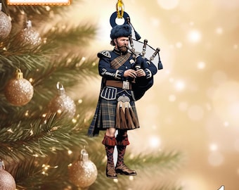 Aangepaste naam doedelzak Gepersonaliseerd ornament, kerstboom hangend decor, kerstornament, plat 2D-ornament