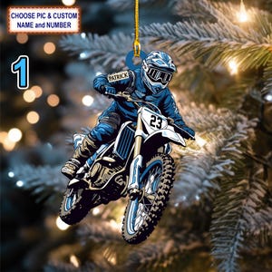 Custom Name Motocross Dirt Bike Christmas Ornament, Christmas Tree Hanging Decor, Flat 2D Ornament Acrylic/ Wooden, Racing Biker Gift