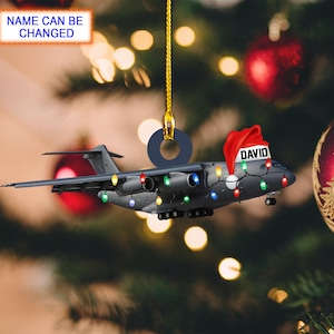 Ornement personnalisé nom personnalisé avion de transport, décoration d'arbre de Noël à suspendre, décoration de Noël, décoration plate 2D, idée cadeau avion