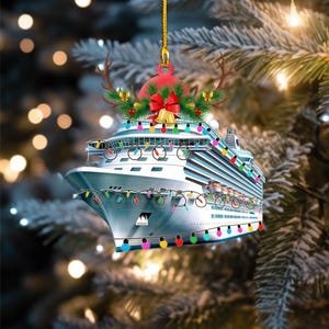 Aangepaste naamcruise met ledlicht en rendierhord V1 kerstornament, kerstboom hangend decor, plat 2D-ornament acryl/houten