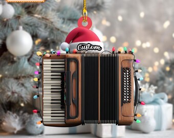 Musical Accordion Acrylic 2D Flat Christmas Ornament, Festive Tree