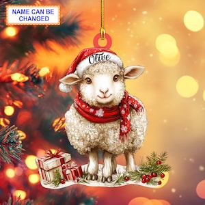 Custom Name Cute Sheep Christmas Personalized Ornament, Christmas Tree Hanging Decor, Christmas Ornament, Flat 2D Ornament, Sheep Lover Gift
