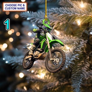 Custom Name Motocross Christmas Ornament, Christmas Tree Hanging Decor, Flat 2D Ornament Acrylic/ Wooden, Dirt Bike Ornament