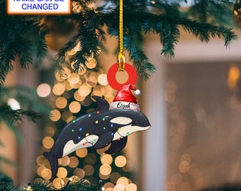 Custom Name Orca Whales Xmas Personalized Ornament, Christmas Tree Hanging Decor, Christmas Ornament, Flat 2D Ornament, Whales Lover Gift