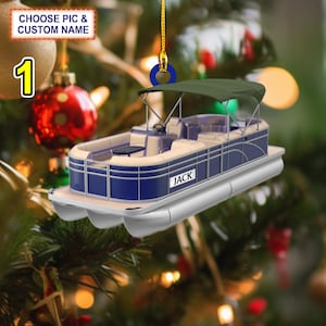 Custom Name Pontoon Boat Christmas Ornament, Christmas Tree Hanging Decor, Flat 2D Ornament Acrylic/ Wooden, Gift For Pontoon Lover