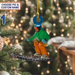 Adorno personalizado con nombre de esquiador, adorno colgante para árbol de Navidad, adorno navideño, adorno plano 2D, regalo para amantes del esquí