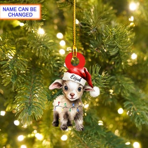Benutzerdefinierte Name süße Ziege Weihnachten personalisierte Ornament, Weihnachtsbaum hängen Dekor, Ornament, flache 2D Ornament, Ziege Liebhaber Geschenk